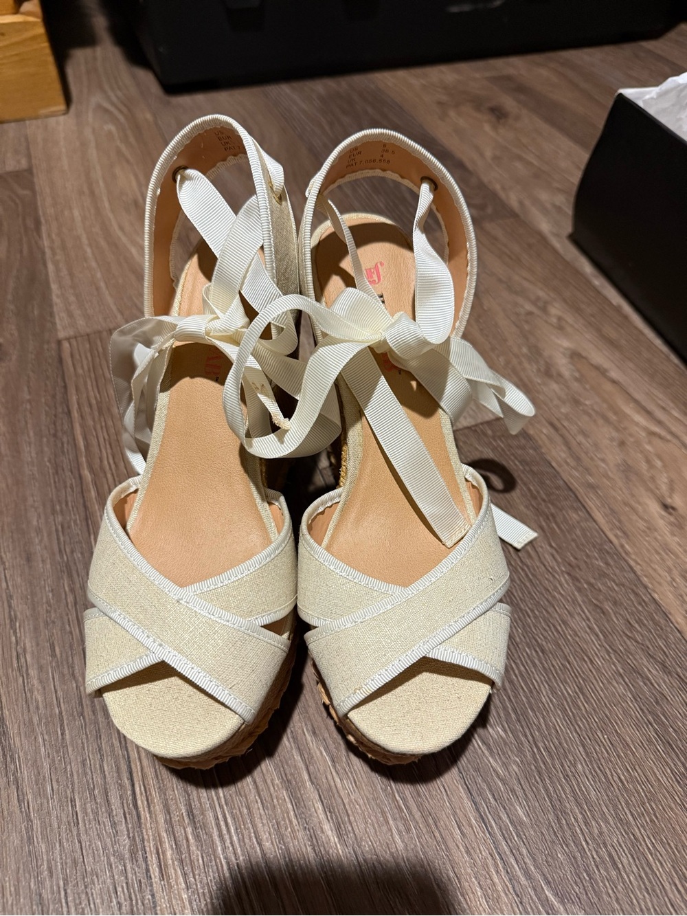 Women's Cream Espadrille Wedge Sandals with Ankle Tie